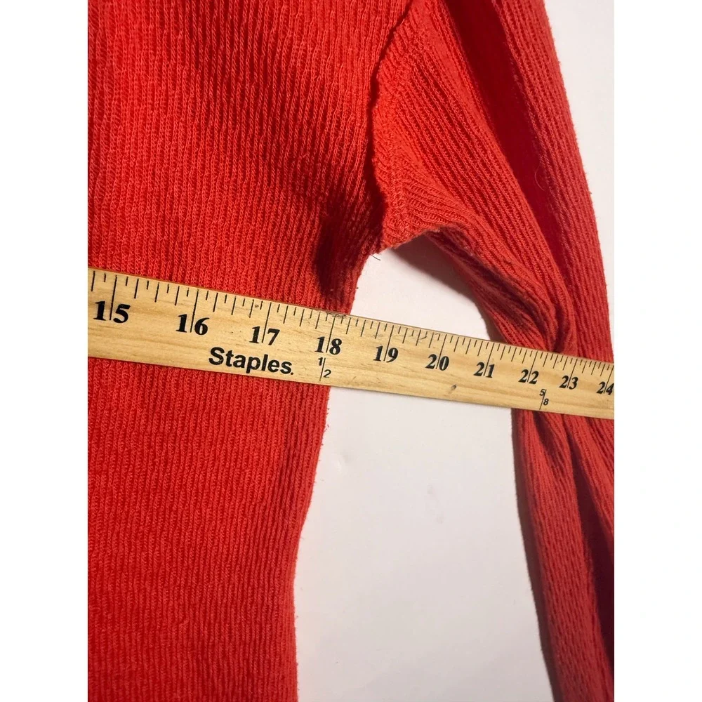 Free People We The Free Orange Red Thermal Henley Embroidered Trim Top XS